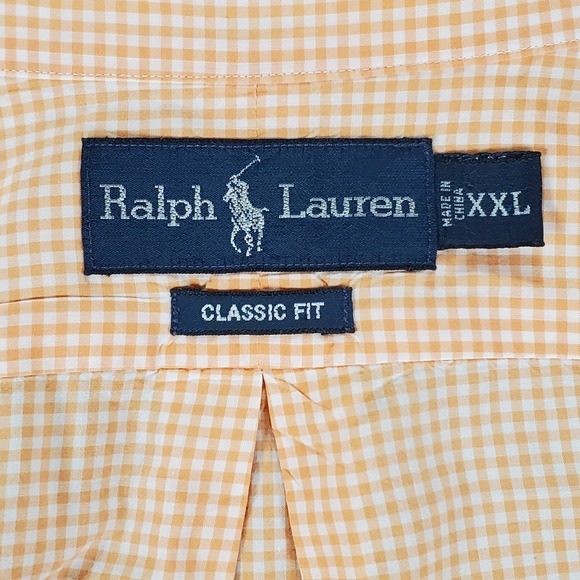 Polo Ralph Lauren Shirt Mens XXL Orange White Check Classic Fit Short Sleeve - Picture 3 of 9